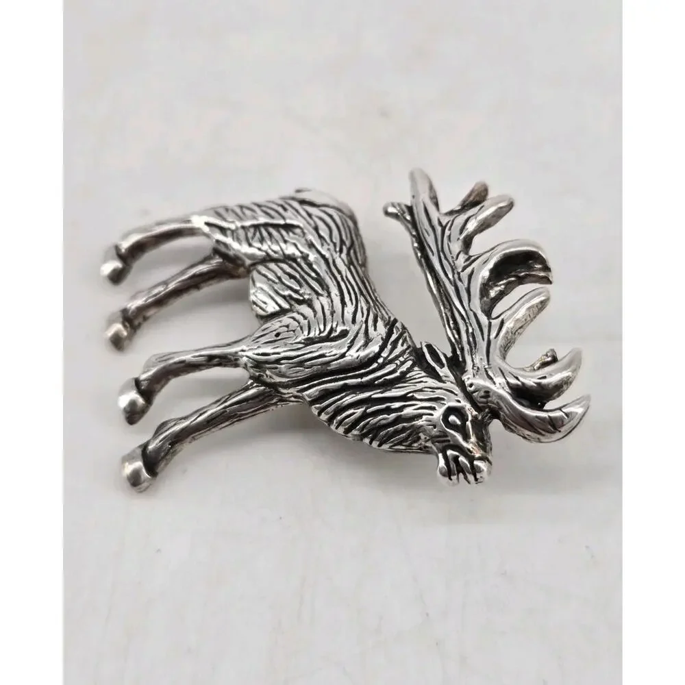 Vtg 70s Navajo Artisans GS Glen & Irene Sandoval Elk Sterling Silver Brooch Pin